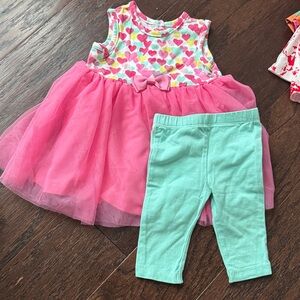 Little Me Pink Heart Print Dress with Mint and Yellow Hearts